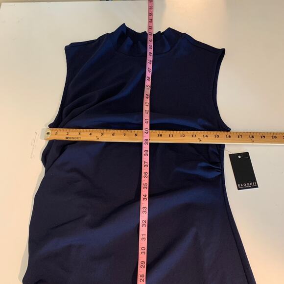 Eloquii Dress Womens 16 Nautical Ruched Ribbed Stretch Sleeveless Mock Neck Midi - Picture 9 of 14